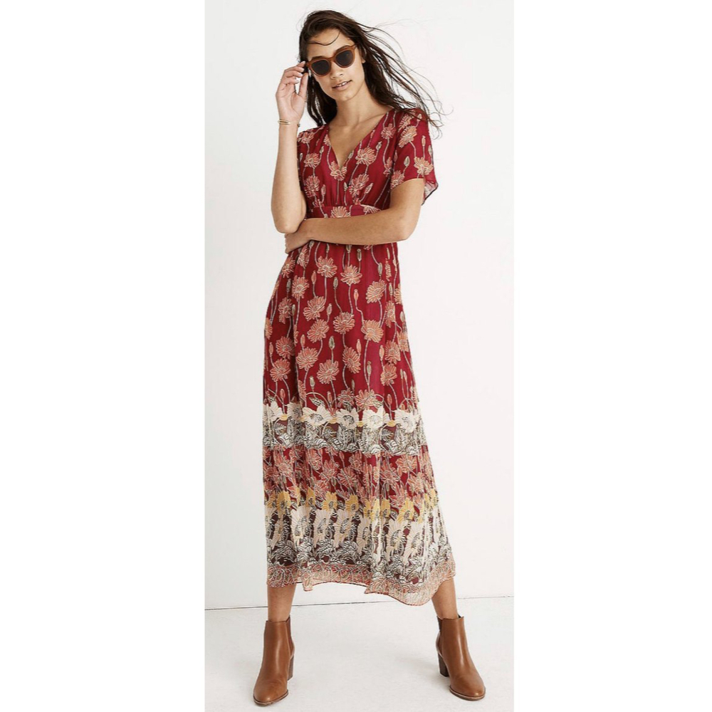 MADEWELL Tulip Sleeve Maxi Dress In Tall Sunflowers